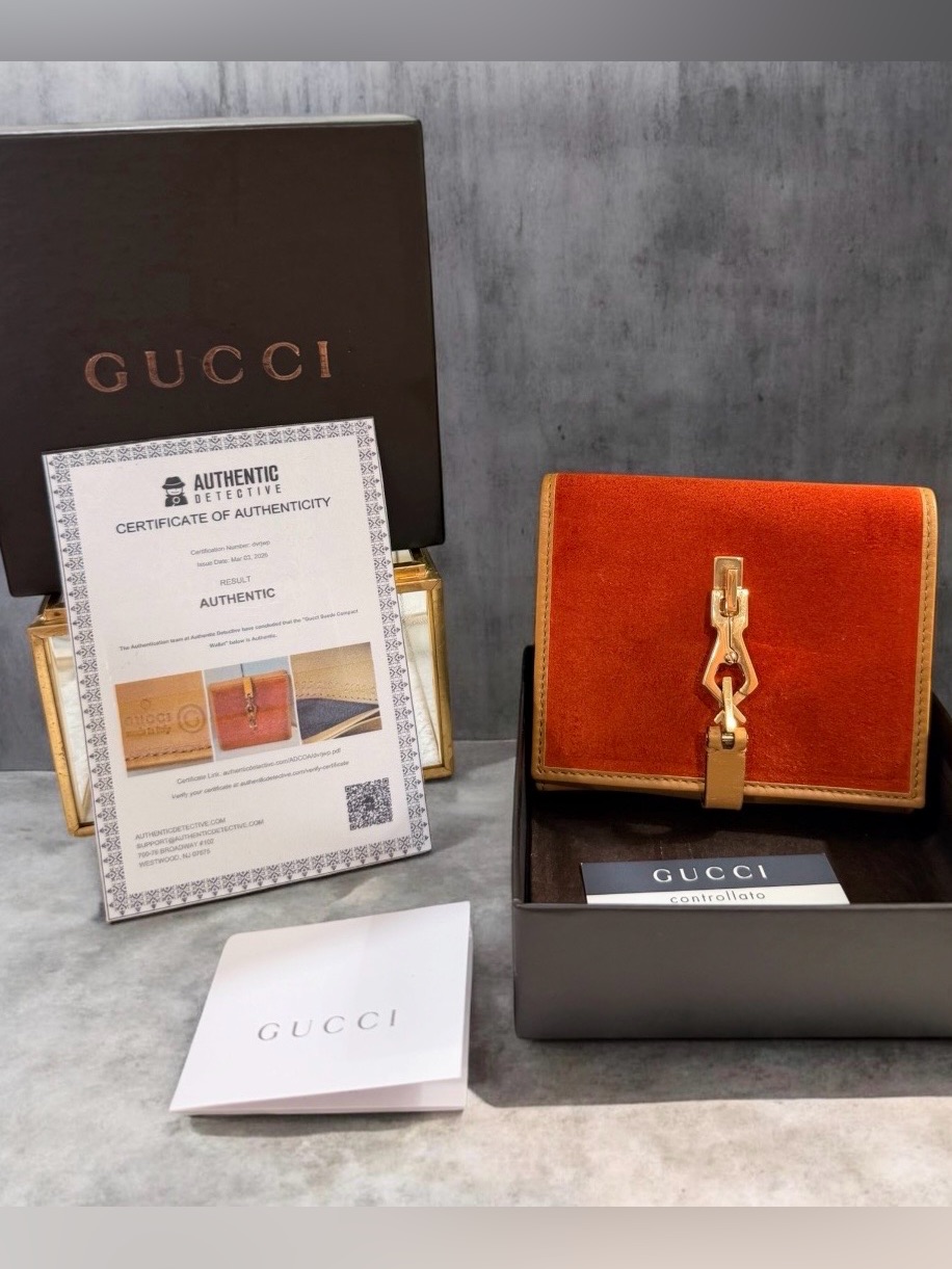 Gucci Jackie Orange Suede With Tan Leather Trim Coa & Box